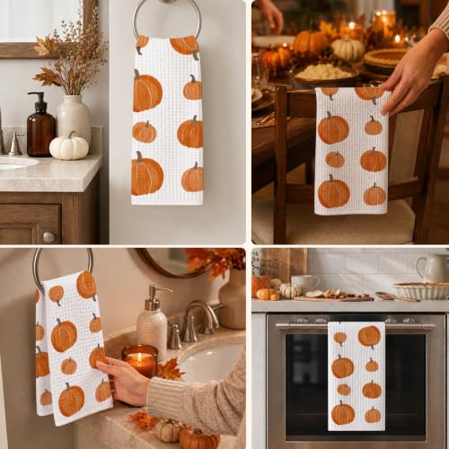 Pumpkin Fall Kitchen Towel, 16x24 Microfiber Waffle Hand Towel - Style 01