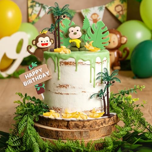 Monkey Cake Toppers Set - 18 Pcs Jungle Theme Birthday Decorations