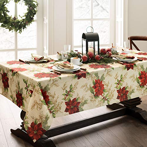 Festive Poinsettia Holiday Rectangular Tablecloth 120 x 60 Inches - Multicolor