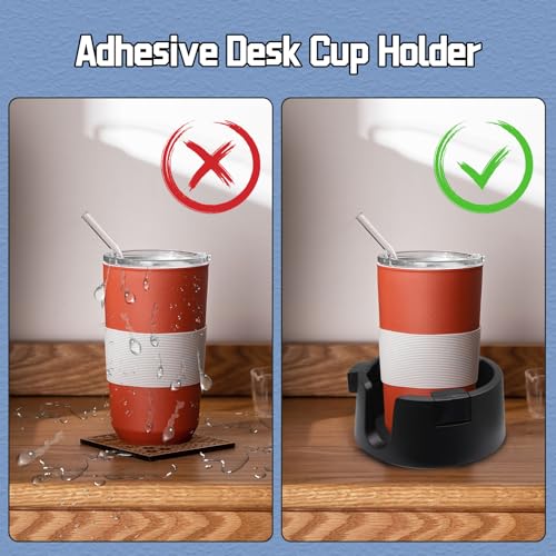 Bonsicoky Adjustable Anti-Spill Cup Holder - Black Adhesive Desk Organizer
