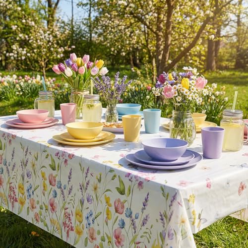NatNarr Wildflower Disposable Plastic Tablecloths, 3 Pack 54x108 Inch