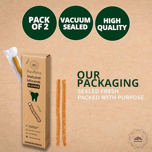 Rawaha Natural Miswak Sticks 2-Pack Vacuum Sealed Chewing Toothbrush