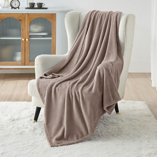 Bedsure Lightweight Plush Fleece Throw Blanket - Light Brown, 50x60 inches