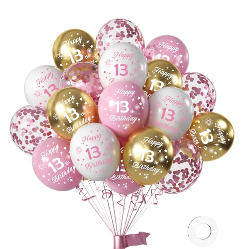 13th Birthday Balloons Kit - Pink & Gold Sweet 13 Party Decorations, 16pcs