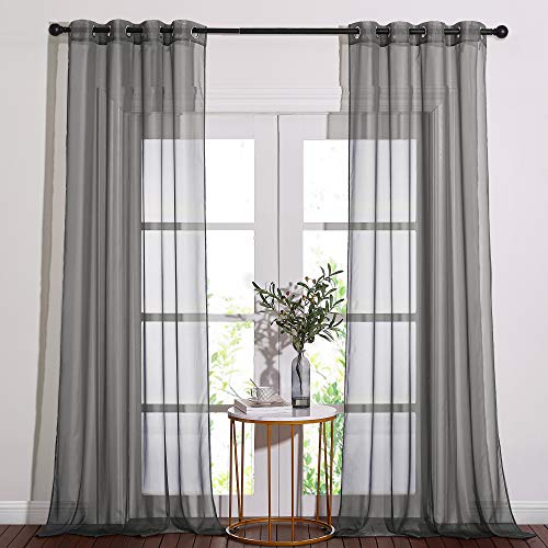 NICETOWN Dark Grey Sheer Curtains 54" x 108" (Pack of 2) - Grommet Top Voile Draperies