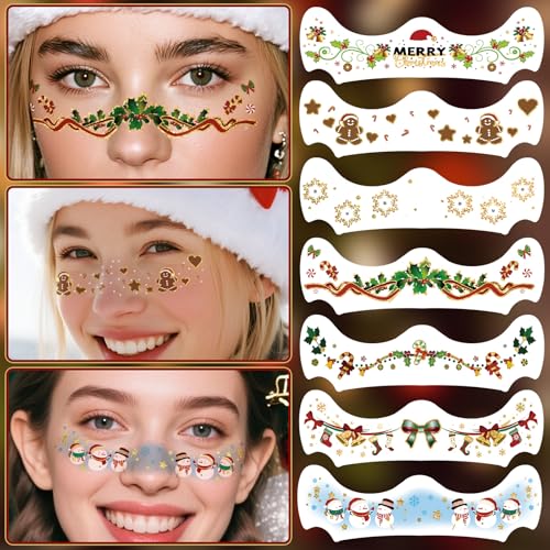 Metuu Christmas Glitter Freckle Temporary Tattoos, 12 Sheets