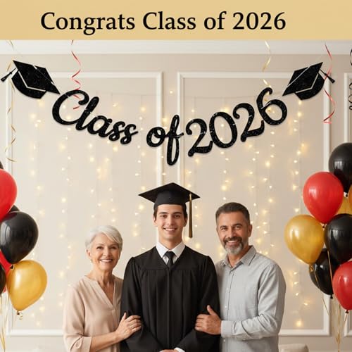 Class of 2026 Pre-Assembled Glitter Graduation Banner Party Decorations