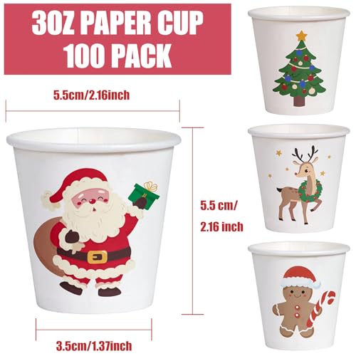 Brown Christmas Disposable Paper Cups 3oz - Santa Deer Design, 100 Pack