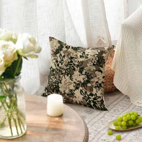 AVOIN Chinoiserie Vintage Floral Throw Pillow Covers - Brown, 18" x 18" (Set of 2)