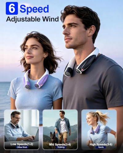 GENVU Rechargeable Neck Fan - 20H Runtime, 6 Speeds, 360° Cooling