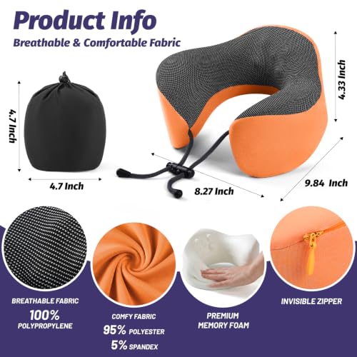 Ergonomic Memory Foam Travel Neck Pillow for Airplane Comfort - Orange