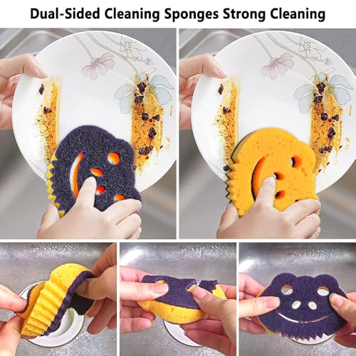 SmilePowo 12-Pack Dual-Sided Frog Cleaning Sponges - Pink Scouring Pads