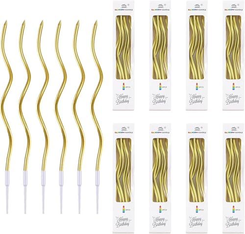 48 Pack Metallic Gold Twisty Birthday Candles - 6.7 Inch Spiral Cake Candles