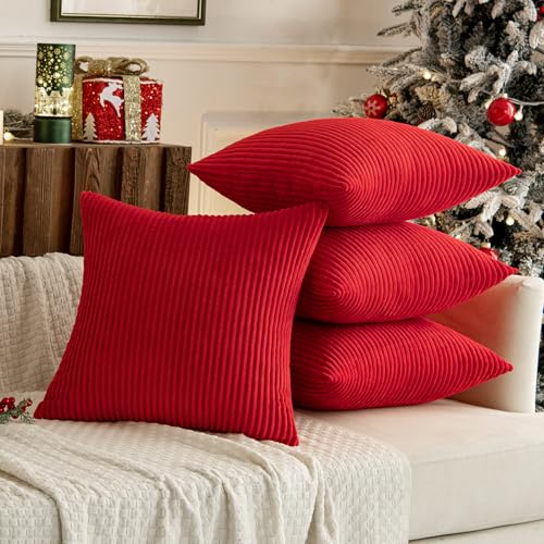 MIULEE Red Corduroy Throw Pillow Covers 16x16 Set of 4 - Christmas Decor