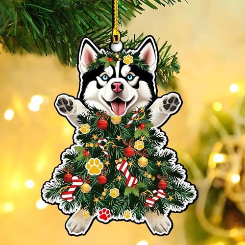 Siberian Husky Christmas Ornament - Hand-Painted Wooden Decor