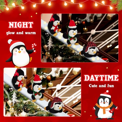 Christmas Penguin Staircase Decor Set with Plush Penguins & LED Lights - Variation 28