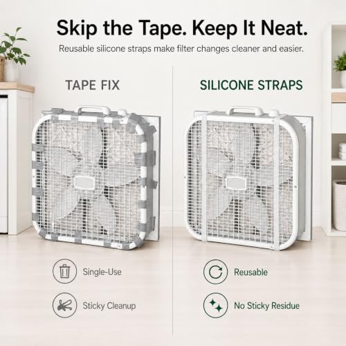 ZYRELYNX 2Pcs Transparent Stretchable Silicone Box Fan Air Filter Straps, Adjustable Fit