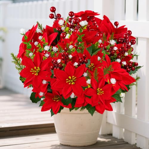 Christmas Artificial Poinsettia Flowers for Outdoors 8PCs - Red