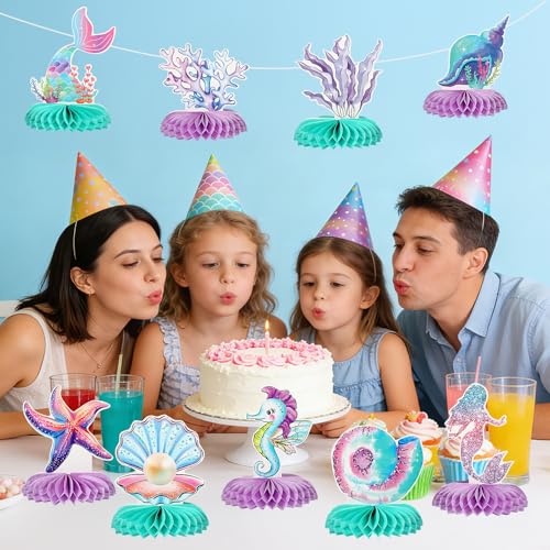 9 Pcs Mermaid Honeycomb Centerpieces, 3D Under The Sea Party Decorations