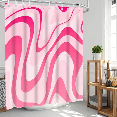 Pink Wavy Swirl Shower Curtain - 72x72 Inch Preppy Aesthetic Bathroom Decor