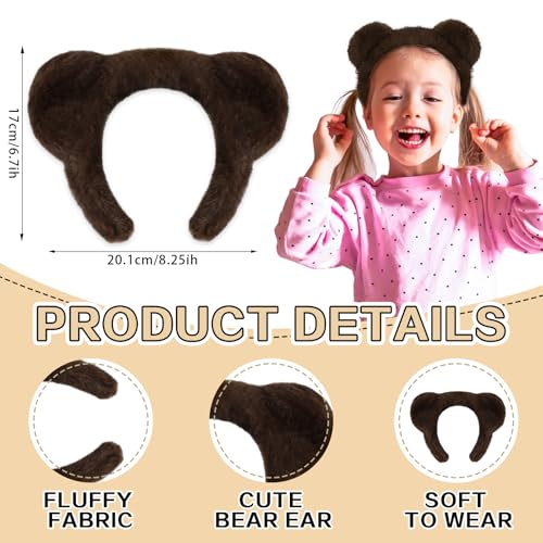 ACO-UINT Brown Bear Ears Headband Fluffy Animal Hairband for Cosplay