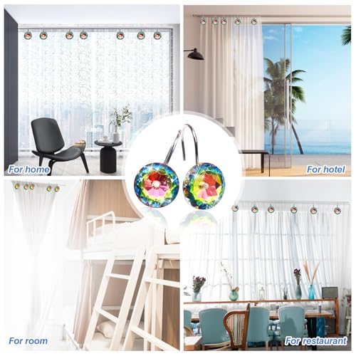 TOAOB 12-Piece Sparkling Rhinestone Shower Curtain Hooks - Rust-Proof