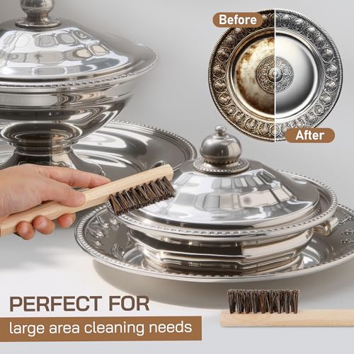 Horsehair Brush Set - 2pcs Silver Cleaning Brushes & Polish Cloth for Jewelry