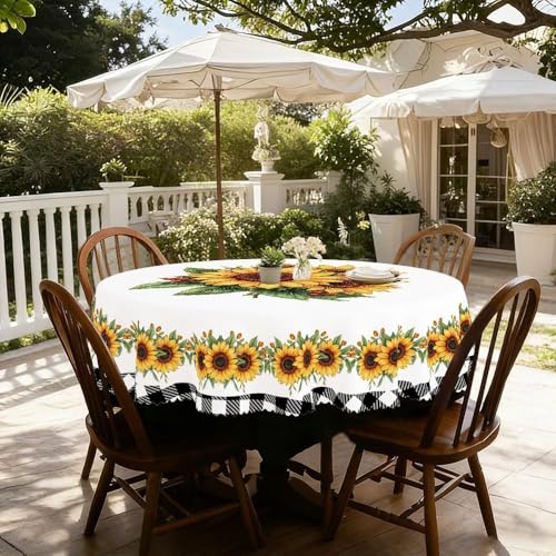 YOPINCO 60-Inch Round Sunflower Tablecloth, Waterproof Floral Table Cover