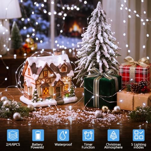 Cool White Battery Operated Fairy Lights 4 Pack with 5 Modes - Twinkle String Lights