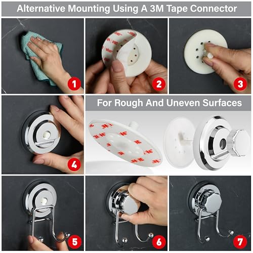 HASKO Stainless Steel Suction Cup Shower Hook - Silver No-Drill Hook