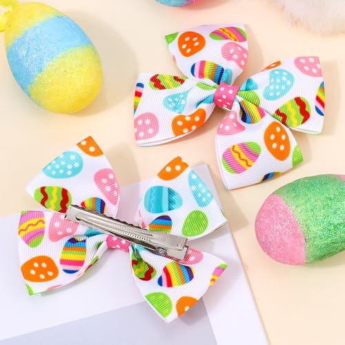 Ahoney Easter Egg Hair Bow Clips 3.5" Grosgrain Ribbon Bows for Girls