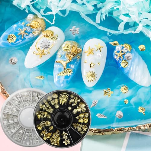 Ocean Nail Art Charms 3D Beach Seashell Starfish Alloy Jewelry Gold & Silver 2 Boxes