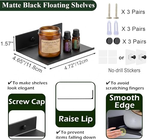 Z metnal 4.7 Inch Black Floating Shelves 2 Pack for Action Figures & Collectibles