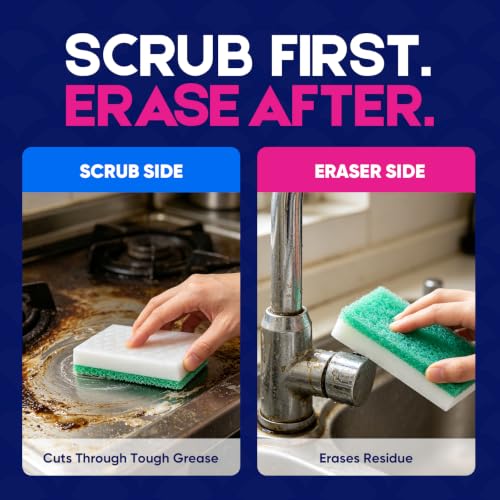 LAUNDRYLUX Dual-Sided Magic Sponge Eraser & Scrubber - 4 Pack