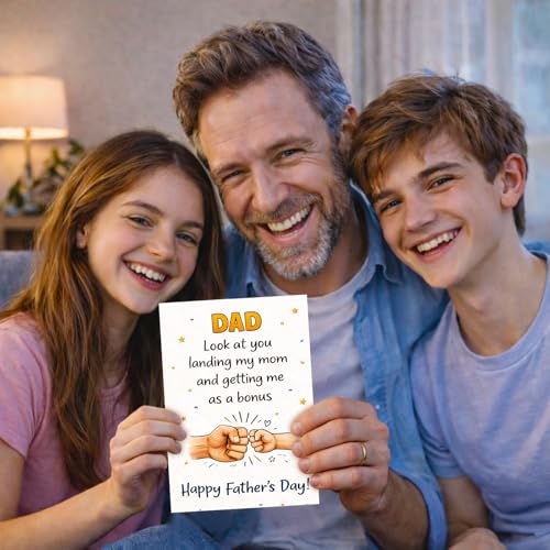 Funny Father's Day Card for Stepdad & Dad - 5.5"x8" Blank Greeting Card
