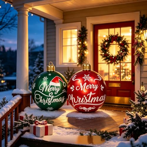 Large Inflatable Christmas Ornaments Set - 24 Inch Red & Green Holiday Yard Decor