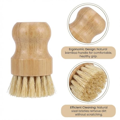 Bamboo Dish Scrub Brush & Pan Scraper Set - Eco-Friendly Kitchen Tools