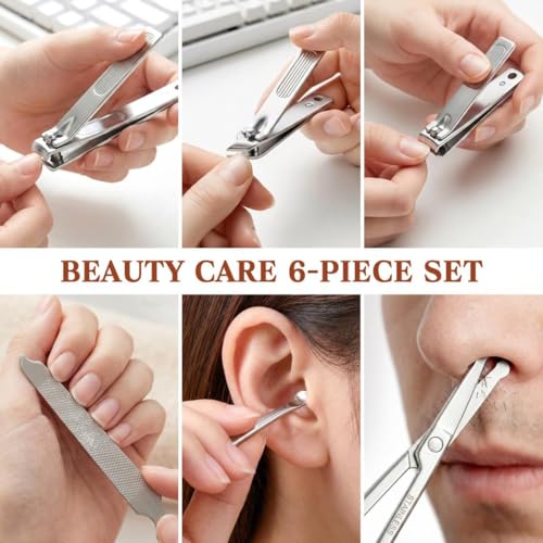 6-Piece Professional Nail Clippers Manicure Set with Leather Case