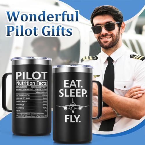 Pilot 20oz Insulated Coffee Mug Airplane Aviation Lover Gift - Black-1