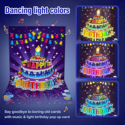 FaCraft Pop Up Musical Birthday Card - Amethyst Purple, LED Light & Sound