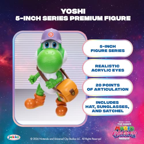 JAKKS Pacific Super Mario Galaxy Yoshi Action Figure with Accessories, 5-inch Collectible Toy