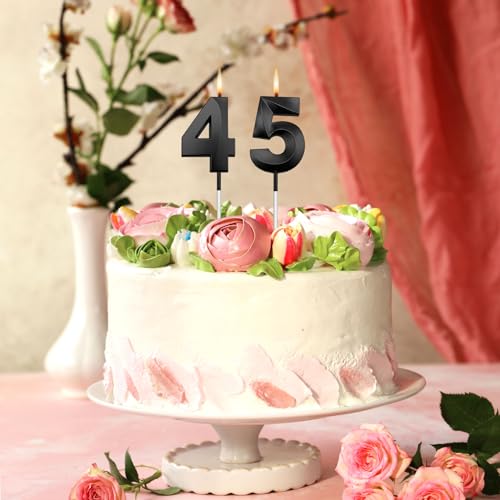 Black 45th Birthday Candles - Matte Black Cake Decorations