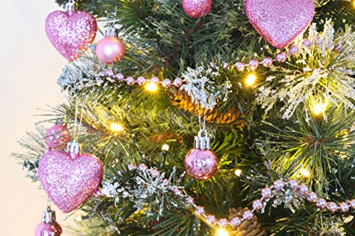 Baby Pink Glitter Heart Christmas Tree Ornaments - 8 Pack