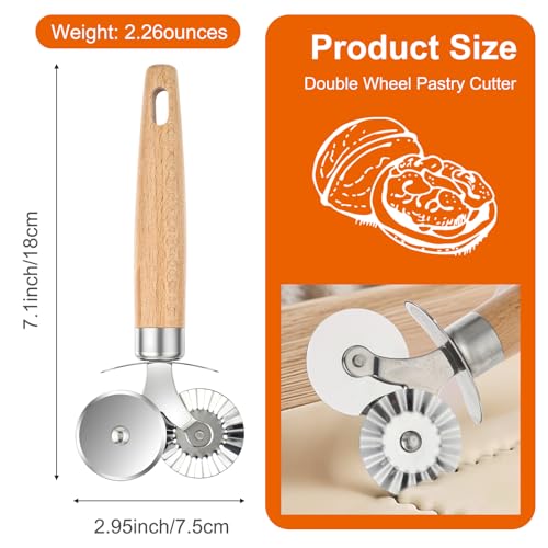 Double Wheel Pastry Cutter with Wooden Handle for Pizza & Cookies