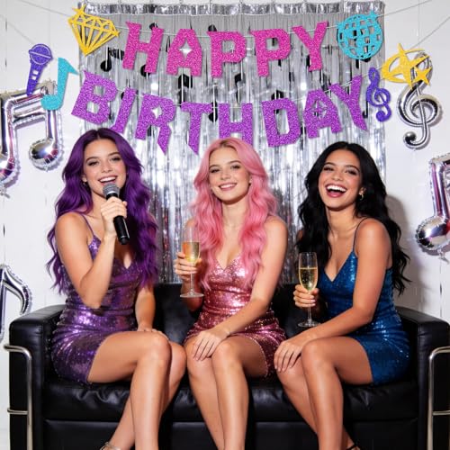 Kpop Hunter Birthday Banner, Pre-Strung Glitter Party Garland for Fans