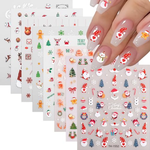Christmas Nail Stickers 3D Self-Adhesive Decals 8 Sheets