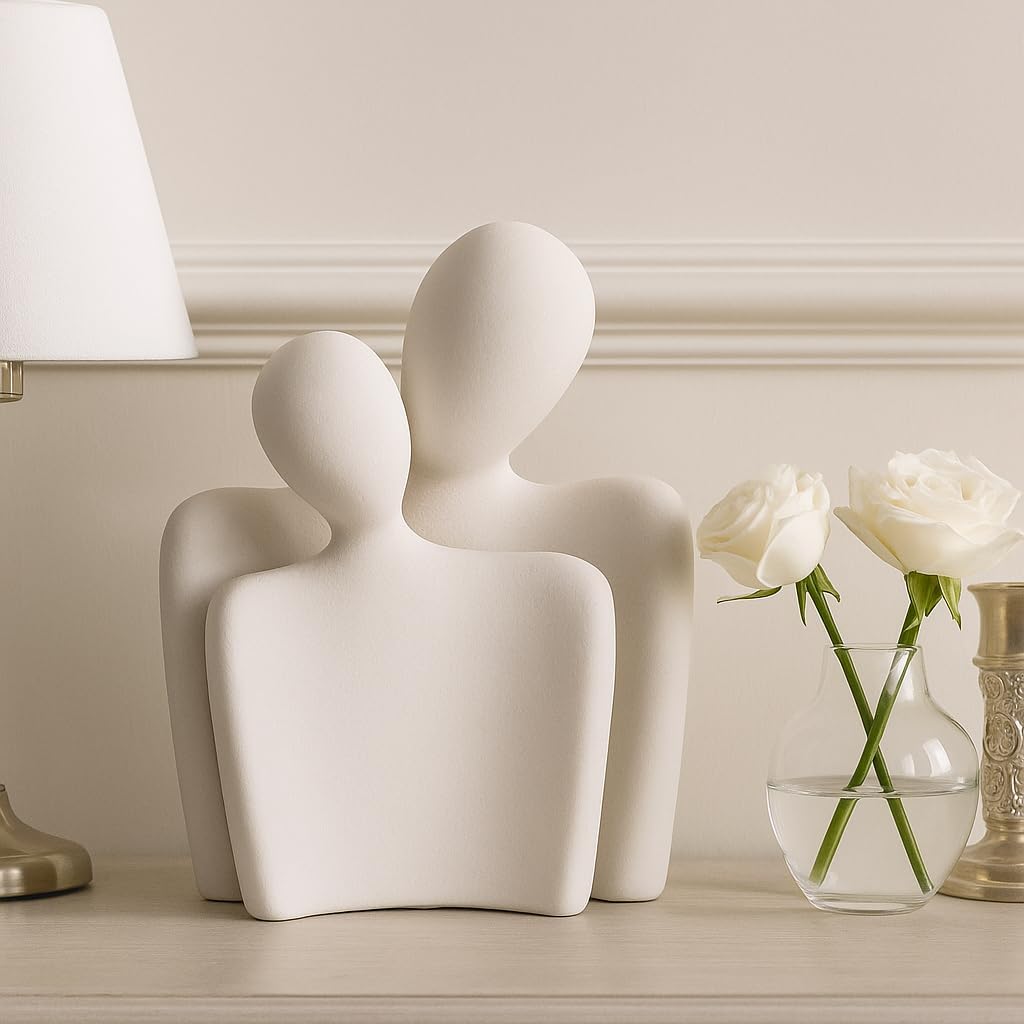 Modern Home Decor | Hugging Couple Sculpture by [Brand Name] - White Ceramic Figurine for Living Room & Bedroom