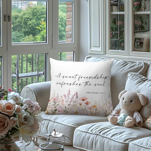 QROZIAR Christian Bible Verse Wildflower Pillow Cover - Bible Flower Variation, 18x18 Inches, Decorative Home Accent