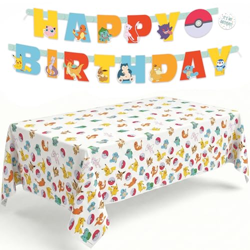Pokemon Birthday Decorations Kit - Banner & Table Cloth