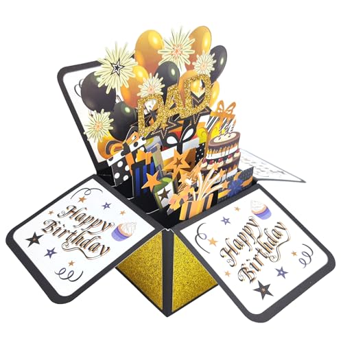 Luxury 3D Pop-Up Birthday Card for Dad | Black and Gold Theme